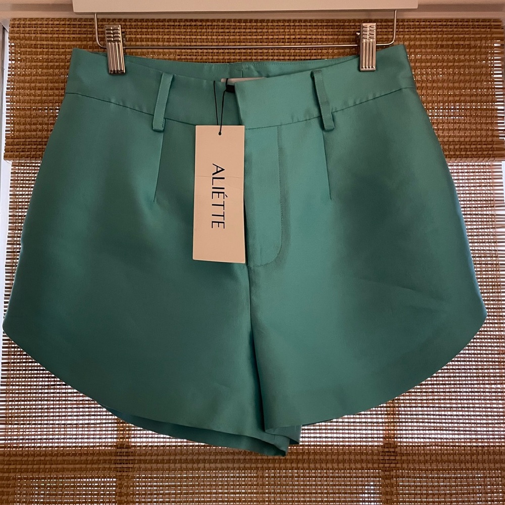 Aliette Teal Aqua Silk Shorts size 8 fit like a 4 NWT 27” waist